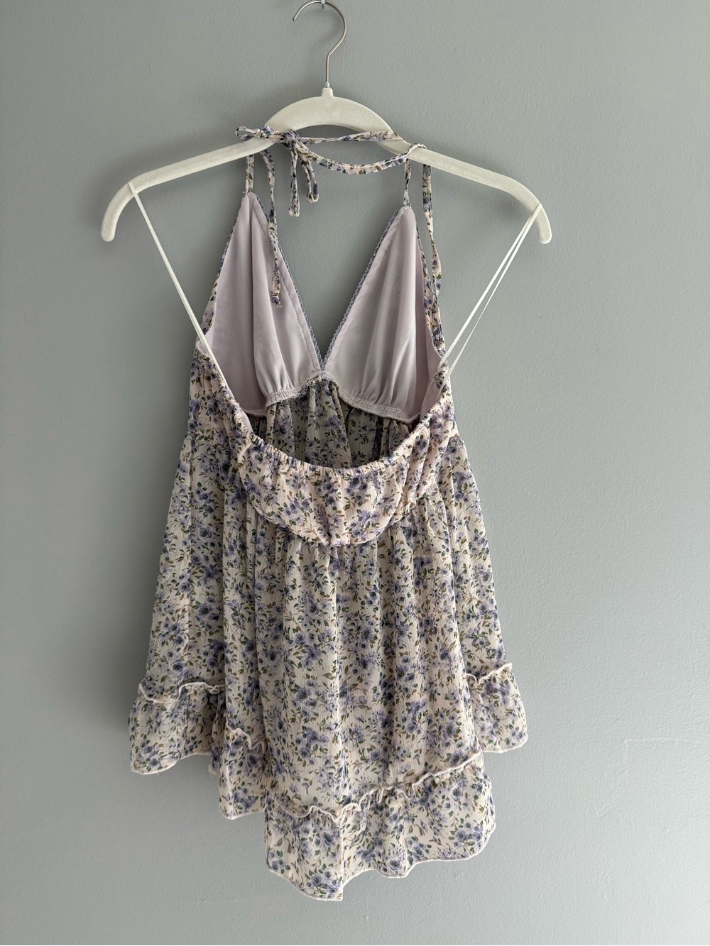 Lavender Floral Halter Tiered Tank Top - Picture 2 of 3